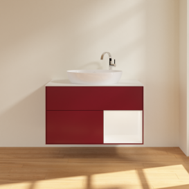 Тумба под раковину Villeroy & Boch Finion 100х50,1 см с подсветкой МДФ пион матовый лак/стекло белое матовое F901MTHB