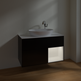 Тумба под раковину Villeroy & Boch Finion 100х50,1 см с подсветкой МДФ черный матовый лак/стекло белое матовое F901MTPD