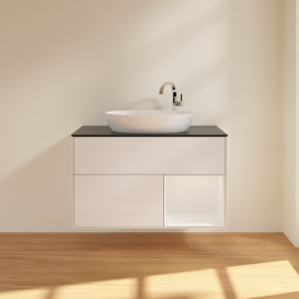 Тумба под раковину Villeroy & Boch Finion 100х50,1 см с подсветкой МДФ глянцевый белый лак/стекло черное матовое F902GFGF