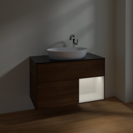 Тумба под раковину Villeroy & Boch Finion 100х50,1 см с подсветкой МДФ шпон грецкого ореха/стекло черное матовое F902GFGN