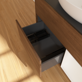 Тумба под раковину Villeroy & Boch Finion 100х50,1 см с подсветкой МДФ шпон грецкого ореха/стекло черное матовое F902GFGN