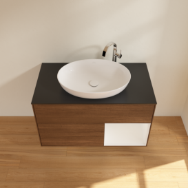 Тумба под раковину Villeroy & Boch Finion 100х50,1 см с подсветкой МДФ шпон грецкого ореха/стекло черное матовое F902GFGN