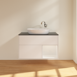 Тумба под раковину Villeroy & Boch Finion 100х50,1 см с подсветкой МДФ белый матовый лак/стекло черное матовое F902GFMT