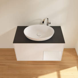 Тумба под раковину Villeroy & Boch Finion 100х50,1 см с подсветкой МДФ белый матовый лак/стекло черное матовое F902GFMT