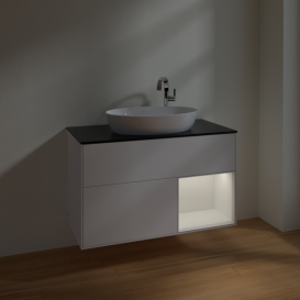 Тумба под раковину Villeroy & Boch Finion 100х50,1 см с подсветкой МДФ белый матовый лак/стекло черное матовое F902GFMT