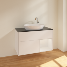 Тумба под раковину Villeroy & Boch Finion 100х50,1 см с подсветкой МДФ белый матовый лак/стекло черное матовое F902GFMT