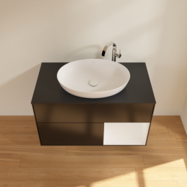 Тумба под раковину Villeroy & Boch Finion 100х50,1 см с подсветкой МДФ черный матовый лак/стекло черное матовое F902GFPD