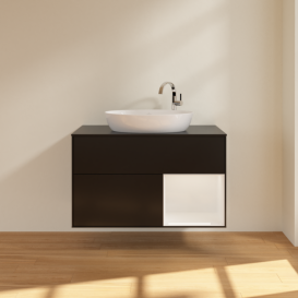 Тумба под раковину Villeroy & Boch Finion 100х50,1 см с подсветкой МДФ черный матовый лак/стекло черное матовое F902GFPD
