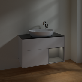 Тумба под раковину Villeroy & Boch Finion 100х50,1 см с подсветкой МДФ глянцевый белый лак/стекло черное матовое F902GKGF