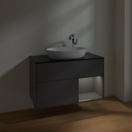 Тумба под раковину Villeroy & Boch Finion 100х50,1 см с подсветкой МДФ антрацит матовый лак/стекло черное матовое F902GKGK
