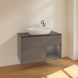 Тумба под раковину Villeroy & Boch Finion 100х50,1 см с подсветкой МДФ антрацит матовый лак/стекло черное матовое F902GKGK