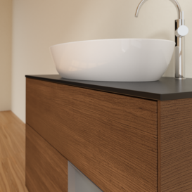 Тумба под раковину Villeroy & Boch Finion 100х50,1 см с подсветкой МДФ шпон грецкого ореха/стекло черное матовое F902GKGN