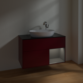 Тумба под раковину Villeroy & Boch Finion 100х50,1 см с подсветкой МДФ пион матовый лак/стекло черное матовое F902GKHB