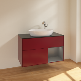 Тумба под раковину Villeroy & Boch Finion 100х50,1 см с подсветкой МДФ пион матовый лак/стекло черное матовое F902GKHB