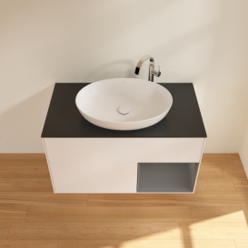 Тумба под раковину Villeroy & Boch Finion 100х50,1 см с подсветкой МДФ белый матовый лак/стекло черное матовое F902GKMT