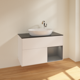 Тумба под раковину Villeroy & Boch Finion 100х50,1 см с подсветкой МДФ белый матовый лак/стекло черное матовое F902GKMT