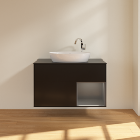Тумба под раковину Villeroy & Boch Finion 100х50,1 см с подсветкой МДФ черный матовый лак/стекло черное матовое F902GKPD