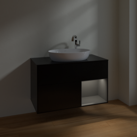 Тумба под раковину Villeroy & Boch Finion 100х50,1 см с подсветкой МДФ черный матовый лак/стекло черное матовое F902GKPD