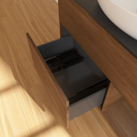 Тумба под раковину Villeroy & Boch Finion 100х50,1 см с подсветкой МДФ шпон грецкого ореха/стекло черное матовое F902GNGN