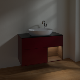 Тумба под раковину Villeroy & Boch Finion 100х50,1 см с подсветкой МДФ пион матовый лак/стекло черное матовое F902GNHB