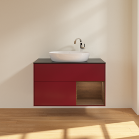 Тумба под раковину Villeroy & Boch Finion 100х50,1 см с подсветкой МДФ пион матовый лак/стекло черное матовое F902GNHB