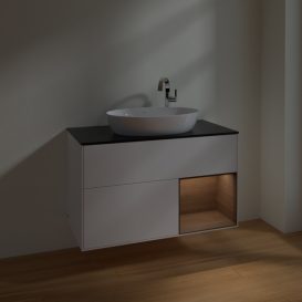 Тумба под раковину Villeroy & Boch Finion 100х50,1 см с подсветкой МДФ белый матовый лак/стекло черное матовое F902GNMT