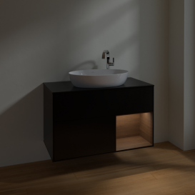 Тумба под раковину Villeroy & Boch Finion 100х50,1 см с подсветкой МДФ черный матовый лак/стекло черное матовое F902GNPD