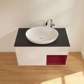 Тумба під раковину Villeroy & Boch Finion 100х50,1 см з підсвічуванням МДФ білий глянцевий лак/скло чорне матове F902HBGF