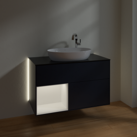Тумба под раковину Villeroy & Boch Finion 100х50,1 см с подсветкой МДФ темно-синий матовый лак/стекло черное матовое G892MTHG