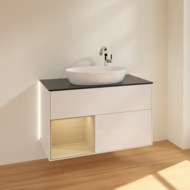 Тумба под раковину Villeroy & Boch Finion 100х50,1 см с подсветкой МДФ глянцевый белый лак/стекло черное матовое G892PCGF