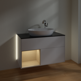 Тумба под раковину Villeroy & Boch Finion 100х50,1 см с подсветкой МДФ глянцевый белый лак/стекло черное матовое G892PCGF