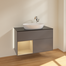 Тумба под раковину Villeroy & Boch Finion 100х50,1 см с подсветкой МДФ антрацит матовый лак/стекло черное матовое G892PCGK