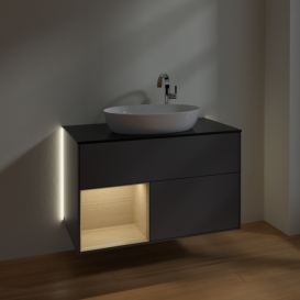 Тумба под раковину Villeroy & Boch Finion 100х50,1 см с подсветкой МДФ антрацит матовый лак/стекло черное матовое G892PCGK