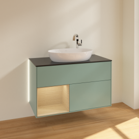 Тумба под раковину Villeroy & Boch Finion 100х50,1 см с подсветкой МДФ оливковый матовый лак/стекло черное матовое G892PCGM