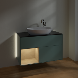 Тумба под раковину Villeroy & Boch Finion 100х50,1 см с подсветкой МДФ оливковый матовый лак/стекло черное матовое G892PCGM