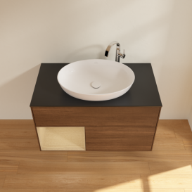 Тумба под раковину Villeroy & Boch Finion 100х50,1 см с подсветкой МДФ шпон грецкого ореха/стекло черное матовое G892PCGN