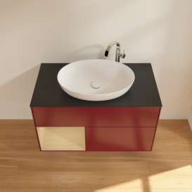 Тумба под раковину Villeroy & Boch Finion 100х50,1 см с подсветкой МДФ пион матовый лак/стекло черное матовое G892PCHB