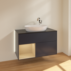 Тумба под раковину Villeroy & Boch Finion 100х50,1 см с подсветкой МДФ темно-синий матовый лак/стекло черное матовое G892PCHG