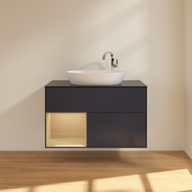 Тумба под раковину Villeroy & Boch Finion 100х50,1 см с подсветкой МДФ темно-синий матовый лак/стекло черное матовое G892PCHG