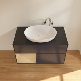 Тумба под раковину Villeroy & Boch Finion 100х50,1 см с подсветкой МДФ темно-синий матовый лак/стекло черное матовое G892PCHG