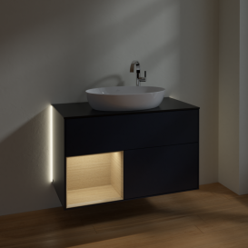 Тумба под раковину Villeroy & Boch Finion 100х50,1 см с подсветкой МДФ темно-синий матовый лак/стекло черное матовое G892PCHG