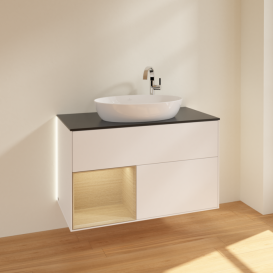 Тумба под раковину Villeroy & Boch Finion 100х50,1 см с подсветкой МДФ белый матовый лак/стекло черное матовое G892PCMT