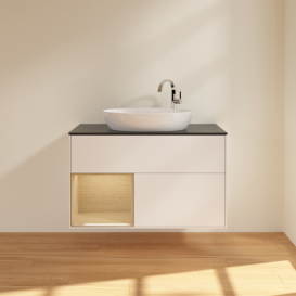 Тумба под раковину Villeroy & Boch Finion 100х50,1 см с подсветкой МДФ белый матовый лак/стекло черное матовое G892PCMT