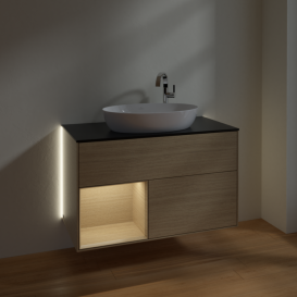 Тумба под раковину Villeroy & Boch Finion 100х50,1 см с подсветкой МДФ шпон дуба/стекло черное матовое G892PCPC