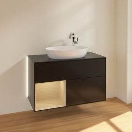 Тумба под раковину Villeroy & Boch Finion 100х50,1 см с подсветкой МДФ черный матовый лак/стекло черное матовое G892PCPD