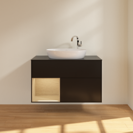 Тумба под раковину Villeroy & Boch Finion 100х50,1 см с подсветкой МДФ черный матовый лак/стекло черное матовое G892PCPD
