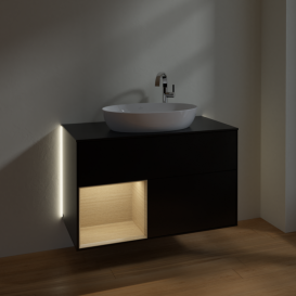 Тумба под раковину Villeroy & Boch Finion 100х50,1 см с подсветкой МДФ черный матовый лак/стекло черное матовое G892PCPD