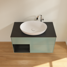 Тумба под раковину Villeroy & Boch Finion 100х50,1 см с подсветкой МДФ оливковый матовый лак/стекло черное матовое G892PDGM