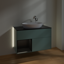 Тумба под раковину Villeroy & Boch Finion 100х50,1 см с подсветкой МДФ оливковый матовый лак/стекло черное матовое G892PDGM