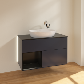 Тумба под раковину Villeroy & Boch Finion 100х50,1 см с подсветкой МДФ темно-синий матовый лак/стекло черное матовое G892PDHG